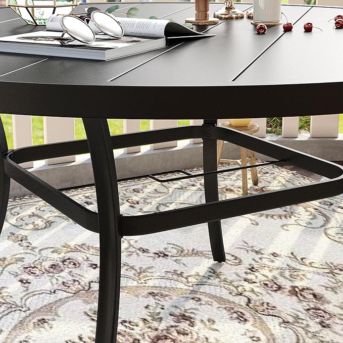 VICLLAX Patio Dining Set for 8, Outdoor Furniture Set Includes 53" Round Patio Table and 8 Patio Sling Chairs, Black Tabletop and Grey Fabric