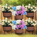Layhit 6 Pcs Wall Hanging Planters Outdoor Pot Planter Wine Barrel Planter Distressed Oak Thickened Plastic Water Storage Flower Pots for Flower Indoor Outdoor(12 Inches,Brown)