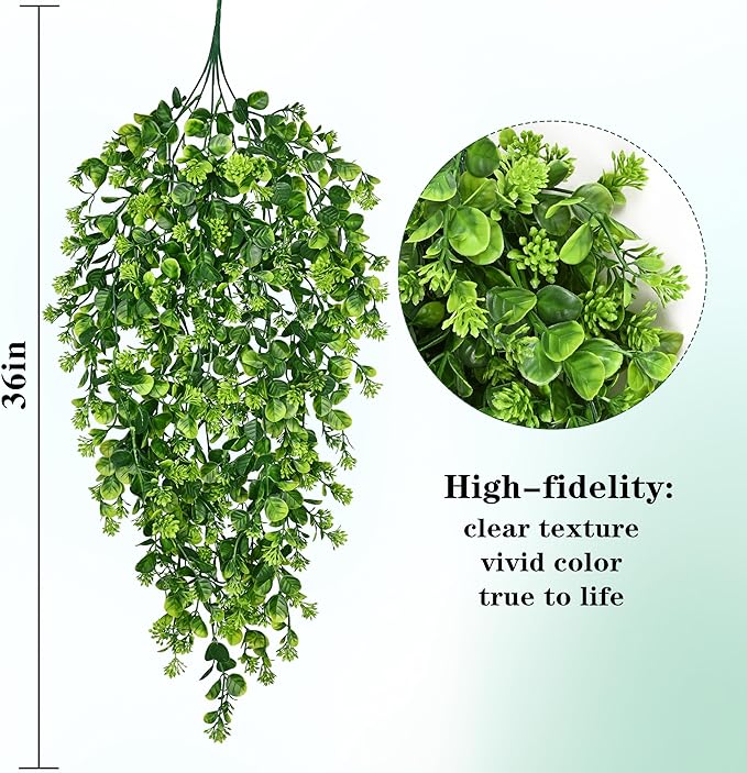 Waipfaru 4Pcs Fake Hanging Plants 3ft Fake Plants UV Resistant Fake Vines Artificial Decor for Indoor Outdoor Party Wall Porch Wedding Decoration,Light Green