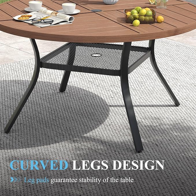 VICLLAX Patio Table and Chair Set of 4, All Weather Metal Round Outdoor Dining Furniture Set-40.6" Round Outdoor Table and Chairs, Walnut Wood Grain Tabletop