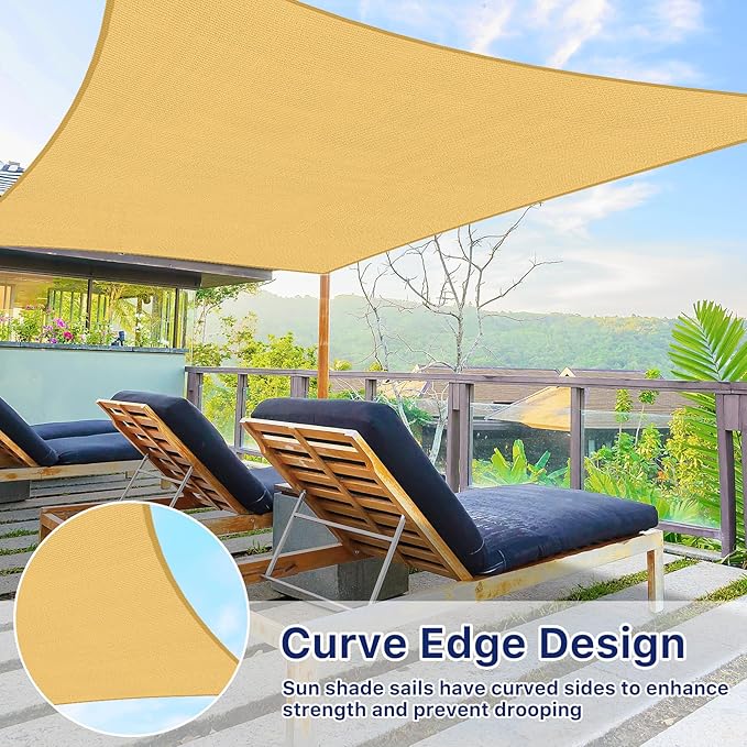10'x13' Sun Shade Sail, UV Protection Outdoor Shade, Curved Tear Resistant Heavy Duty Sun Shade for Patio Garden, Backyard, Deck, Car Port, Playground, (Sand)