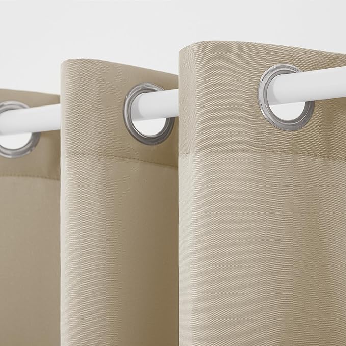 TOWN & COUNTRY BASICS Cabana Solid Heavyweight Indoor Outdoor Curtains, Light Filtering Opacity with Grommet Top, Water Repellent, 2-Pack Set, 54"x120", Taupe