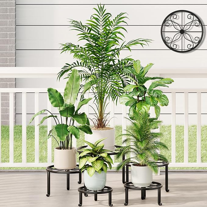 5 Pack Metal Plant Stand Heavy Duty Metal Plant Shelf for Multiple Plants Anti-Rust Iron Flower Pot Stand Holder for Home Garden