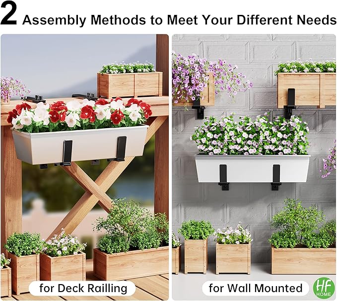HFHOME 2PCS Adjustable Planter Box Brackets, Brackets for Window Boxes Planters Hanging Flower Box Holders, Wall Mount Holder for Windowsills, Garden, Fences, and Balcony - Black (Patent Registered)