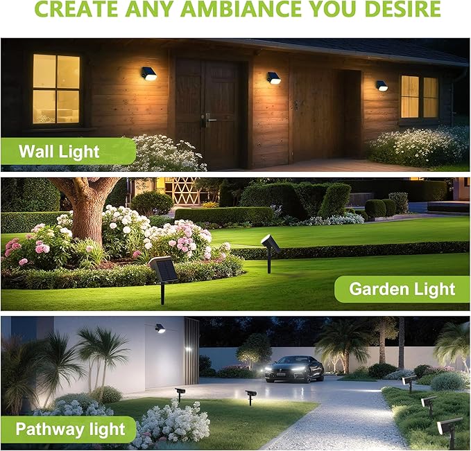 DAMINY Solar Spotlights Outdoor Waterproof IP65,2 CCT(Warm White & Cool White),4 Lighting Modes Solar spot Lights for Yard,Garden,Pathway,Landscape,Auto On/Off-2 Pack