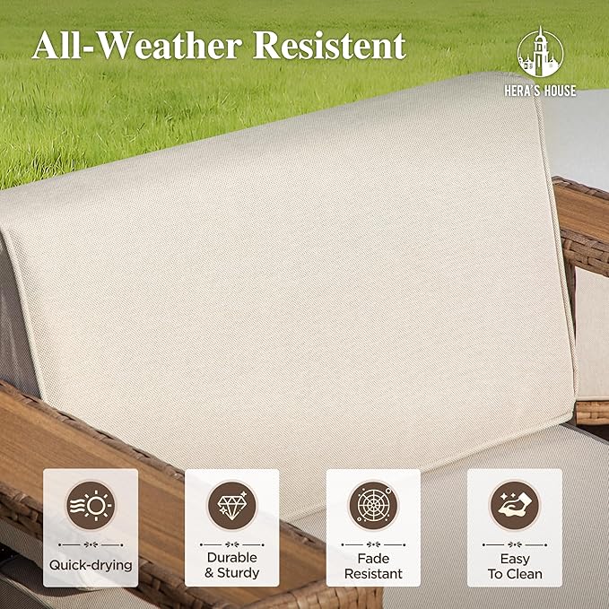 HERA'S HOUSE 6 Pieces Outdoor Rattan Furniture Set, 4 Sectional Patio Wicker Sofa with 2 Ottomans, All Weather Patio Conversation Set with 5.3" Comfy Widened Armrest, 10" Ultra Thick Cushion for Deck