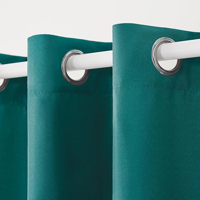 TOWN & COUNTRY BASICS Cabana Solid Heavyweight Indoor Outdoor Curtains, Light Filtering Opacity with Grommet Top, Water Repellent, 2-Pack Set, 54"x84", Dark Teal