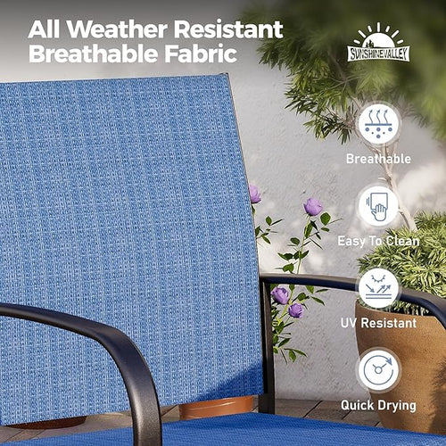 9 Piece Patio Dining Set for 8, Rectangular Extendable Dining Table, 8 Metal Blue Chairs, Outdoor Table and Chairs Set for Lawn Backyard and Deck