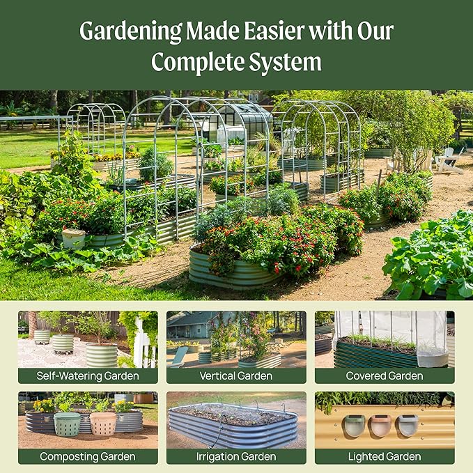 Vego garden Raised Garden Bed Kit, 17" Tall 10 in 1 Jumbo Modular Raised Garden Beds, Metal Planter Box for Vegetables, Flowers, Herbs, Modern Gray