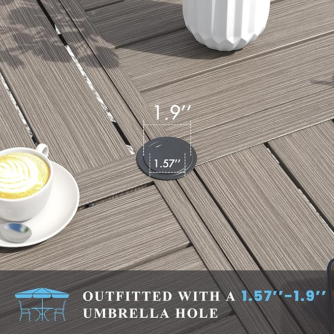 VICLLAX Patio Table and Chair Set of 6, All Weather Metal Round Outdoor Dining Furniture Set-50 Round Outdoor Table and Chairs, Grey Wood Grain Tabletop