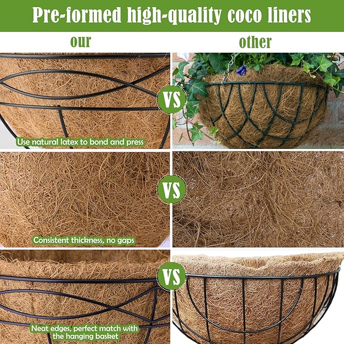 4 Pack 14 Inch Coconut Coir for Plants Natural Coco Fiber Liners for Hanging Planters Flower Basket Replacement Coco Coir Pots Liner for Outside Garden Plants Vegetables Herbs