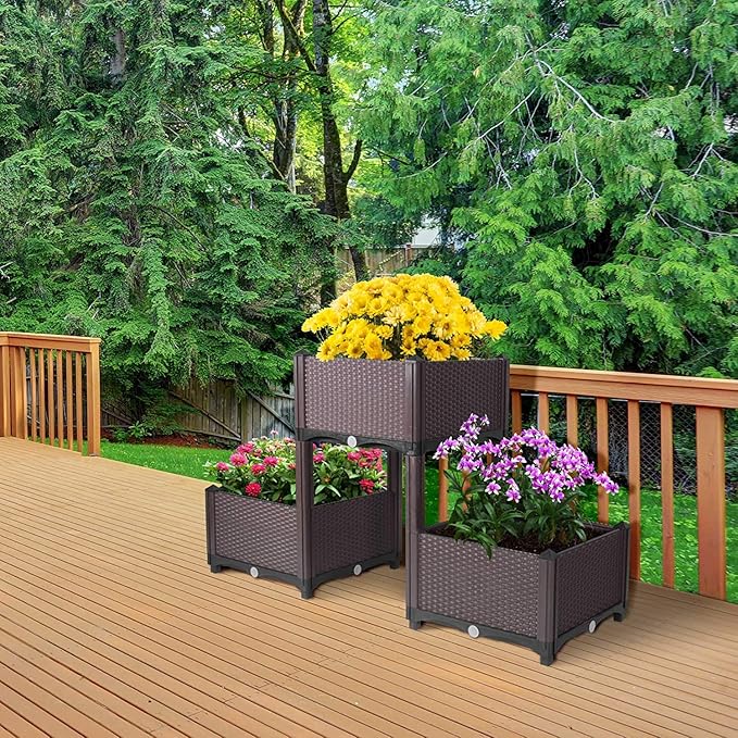 D'vine Dev Planter Raised Beds - Elevated Planter Garden Box with Drainage Plug Raised Garden Beds for Vegetable/Flower/Herb Outdoor Standing Planter Beds Gardening Kit, RGB-3