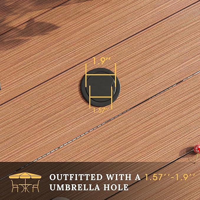 VICLLAX Round Patio Table with Adjustable Umbrella Hole, All Weather Outdoor Round Dining Table for Lawn Garden, 41.2"x 28" Walnut Wood-Like Outdoor Coffee Table