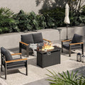 Aoxun Aluminum Outdoor Patio Furniture Set, 5-Piece Outdoor Sectional with 44'' Propane Gas Firepit Table, Patio Conversation Sets with Upgraded Armrests and Cushions for Backyard (Dark Grey,4 Seats)