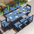 9 Piece Outdoor Dining Table Set for 8 HIPS Patio Dining Sets with Umbrella Hole Outdoor Furniture All Weather Patio Furniture Set for Outside Deck Backyard Poolside Garden, Deep Blue