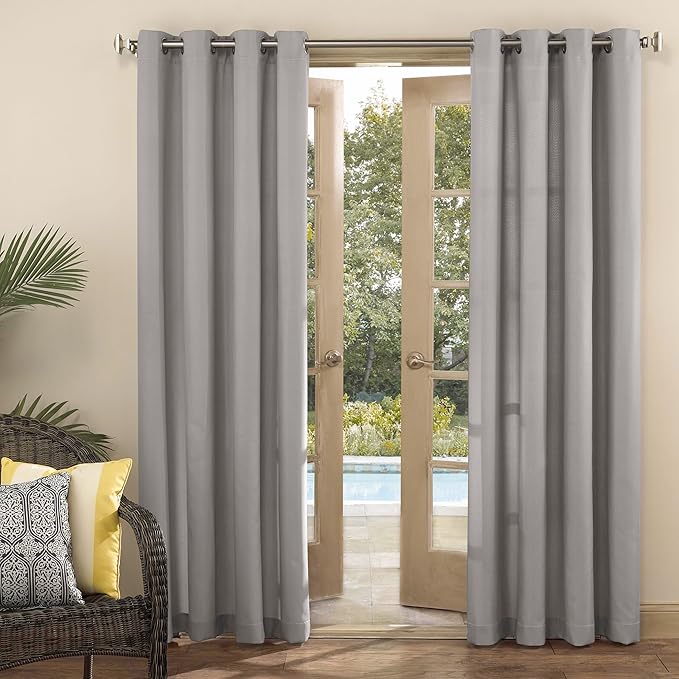 Sun Zero Marina Indoor/Outdoor UV Protectant Energy Efficient Grommet Curtain Panel, 54" x 84", Gray