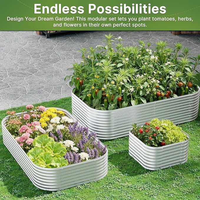 2 PCS Tall 8x3x1.5ft Galvanized Raised Garden Bed Outdoor, Metal Garden Bed for Vegetables, Above Ground Garden Box for Flower, Steel Raised Beds for Gardening