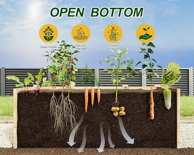 AMERLIFE U-Shaped Raised Garden Bed with Deer Proof Fence, 7.5Wx15Dx6H Outdoor Wooden Raised Garden Bed Planter with 19" Depth Planter Box