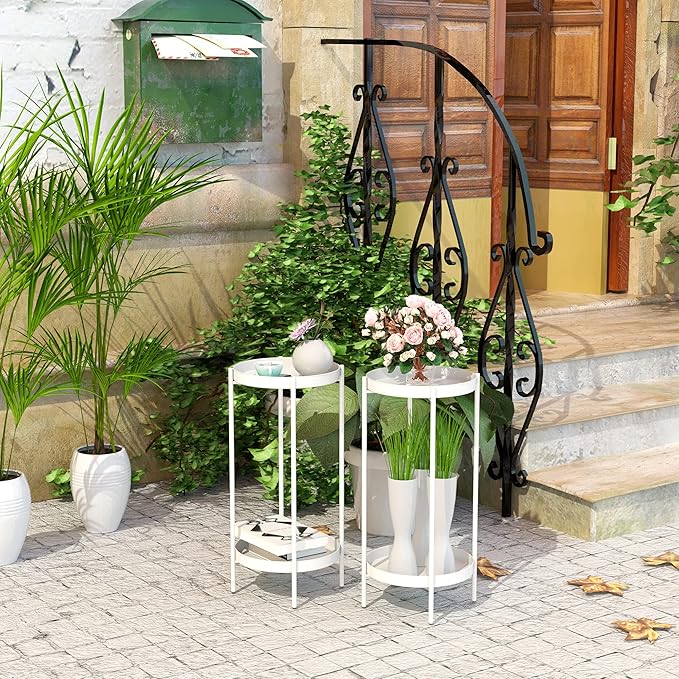 OVICAR Plant Stand Indoor Outdoor - Metal Flower Pot Holder Table Tall Potted Rack Organizer Rustproof Plant Display Shelf For Home Garden Patio Balcony Office Living Room Bathroom Corner (White)