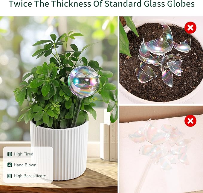 Large Extra-Thick Clear Glass Plant Watering Globes, Rainbow Gradient Self Watering Devices for Indoor & Outdoor Plants, AutomaticWaterer Spikes, Perfect for Daily or Vacation Use, 6-Pack