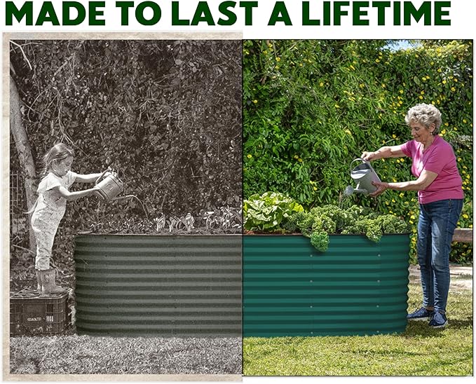 Plant & Plot Galvanized Raised Garden Beds Outdoor // 6×2×2 ft Planter Raised Beds for Gardening, Vegetables, Flowers // Large Metal Garden Box (Dark Green) // Patented Tool-Free Design
