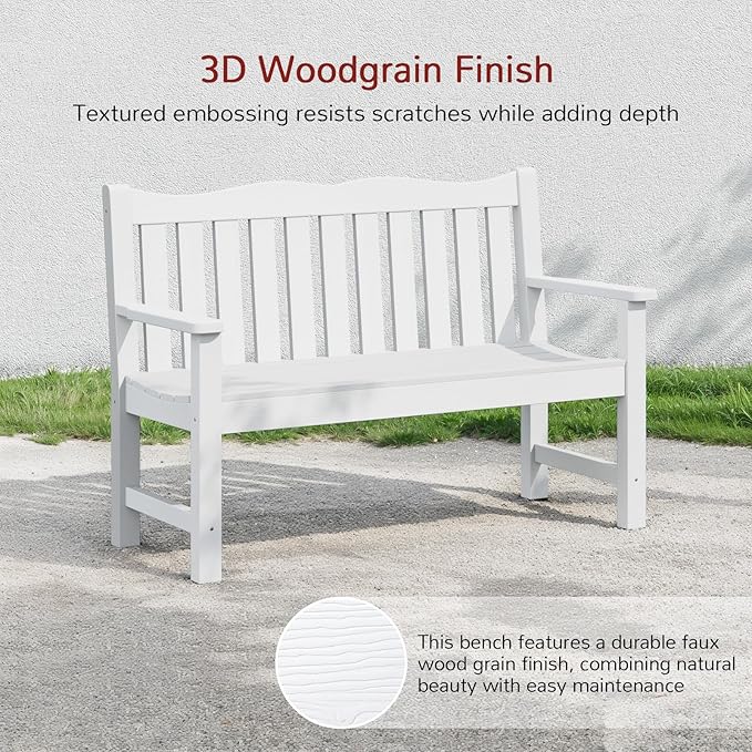 Stoog 3-Piece All-Weather Outdoor Bench & Chairs Set, Include 2 Garden Chairs and 1 Garden Bench, for Porch, Backyard, Lawn, Pool and Deck, White