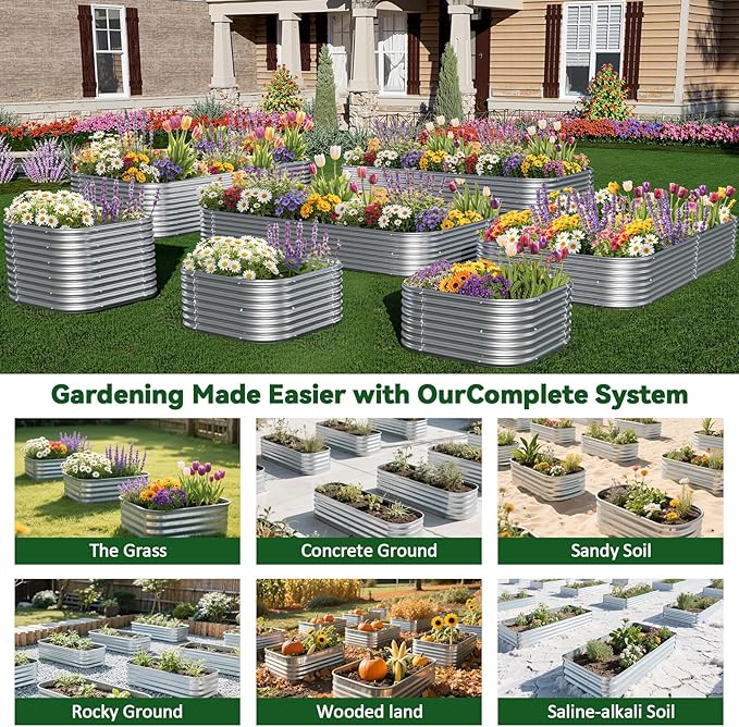 2 Pack Tall 8x4FT Corrugated Galvanized Steel Raised Garden Bed Outdoor, Metal Above Ground Garden Bed for Vegetables and Flowers, Raised Beds for Gardening-8x4x1.5FT