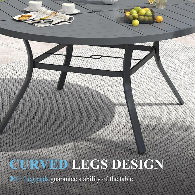 VICLLAX Patio Table and Chair Set of 8, All Weather Metal Round Outdoor Dining Furniture Set-53 Round Outdoor Table and Chairs, Grey Tabletop