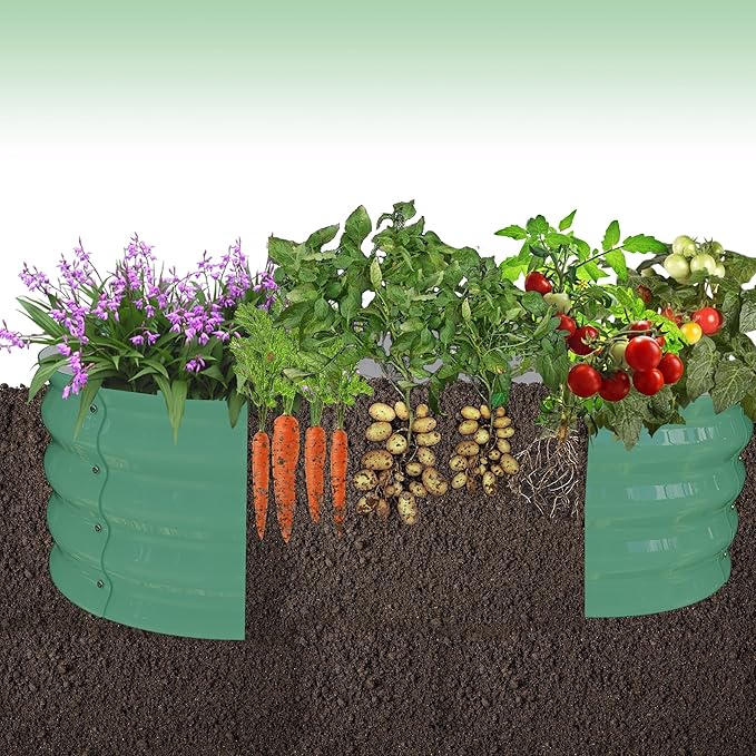 2-Pack Galvanized Raised Garden Bed, 4x4x1ft Outdoor Planter Box with Open Base for Herbs, Veggies & Flowers. Rust-Resistant Raised Garden Beds , Ground-Connected Design for Deep Root Growth, Green