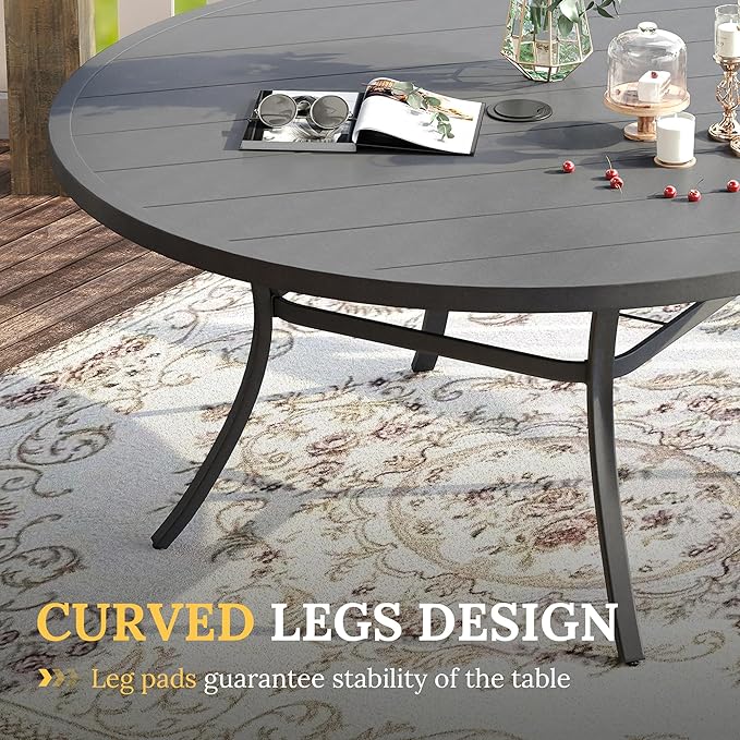 VICLLAX 50" Outdoor Round Patio Table with Umbrella Hole, All Weather Metal Round Outdoor Dining Table for Lawn Garden, 6-8 Person Table, Grey