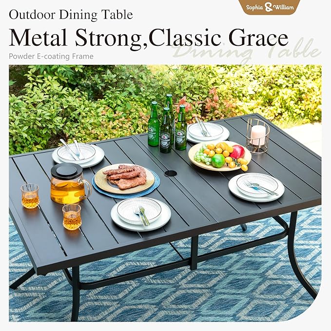 Sophia and William Outdoor Patio Dining Set for 6, Outdoor Table and Chairs, Removable Seat Cushions, 59" Black Patio Dining Table