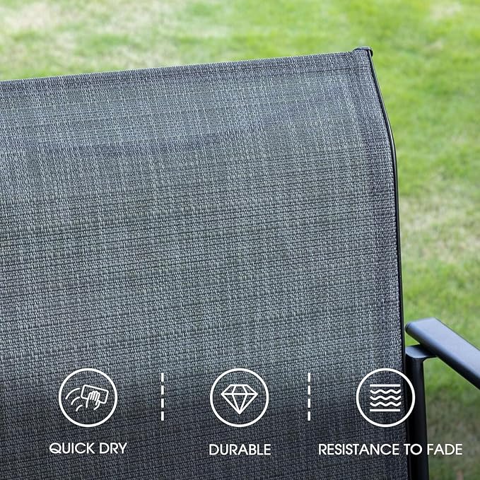 VICLLAX 5 Pieces Patio Dining Set, Outdoor Furniture Set Includes 41.2" Round Patio Table and 4 Patio Sling Chairs, Black Tabletop and Dark Grey Fabric