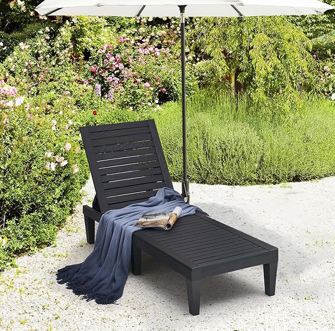 Nestl Patio Chairs - Black Chaise Lounge Chair Outdoor, 5-Position Adjustable Sun Tanning Chair, Waterproof Pool Lounge Chairs, Reclining Lawn Chair, Lightweight Outdoor Lounge Chairs