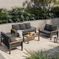 Aoxun Aluminum Outdoor Patio Furniture Set, 7 Seats Outdoor Sectional with Coffee Table, Patio Conversation Sets with Upgraded Armrests and Cushions for Backyard, Garden and Poolside（Dark Grey）