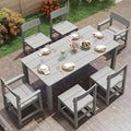Patio Dining Sets 7 Piece HIPS Outdoor Dining Table Set with Umbrella Hole Table and 6 Chairs Furniture for Backyard Poolside Garden, Grey
