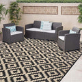 SAND MINE Waterproof Outdoor Rug 8x8 ft, Plastic Reversible Rug, Modern Area Rug, Large Floor Mat for Outdoors, RV, Patio, Backyard, Deck, Picnic, Beach, Camping, Black & Beige
