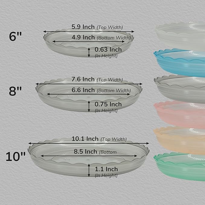 12Pcs Clear Plant Saucer, 6 8 10 Inch Durable Plastic Plant Tray, Round Plant Pot Saucers, Drip Tray for Indoor and Outdoor Garden, Clear