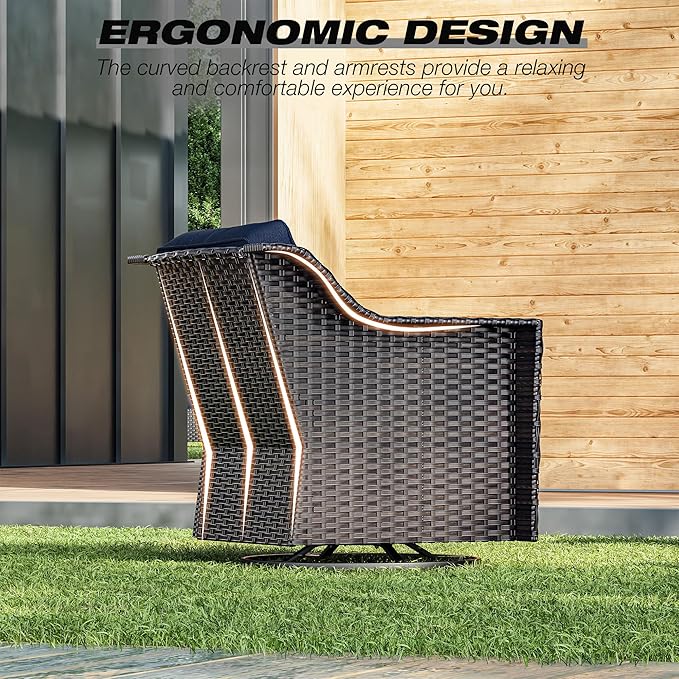 Joyside Wicker Patio Furniture Sets, 6 Pieces Upgraded Large Size Outdoor Furniture with 4 Swivel Rocking Patio Chairs, 3-Seat Sofa, Fire Table,Thick Cushions, Wide Armrest, Blue