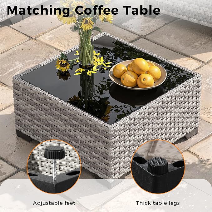 10-Seat Outdoor Wicker Patio Furniture Set with Fire Pit Table, Modular Rattan Sectional Sofa & 2 Swivel Rocking Chairs, 4" Thick Cushions, Rust-Resistant Frame,Beige