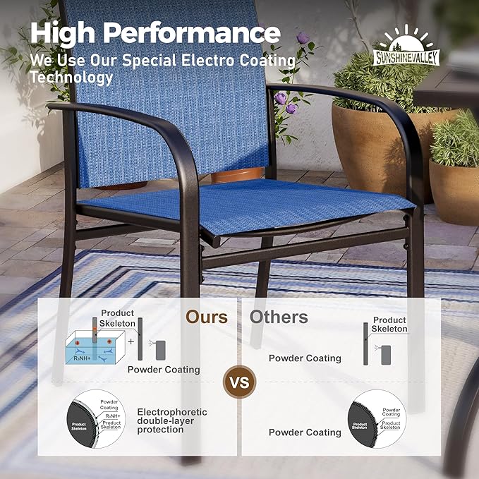 Patio Dining Set for 8, 60" x 60" Square Metal Table with Umbrella Hole, 8 x Stable Dining Chairs, Outdoor Table and Chairs Set for Lawn Backyard and Deck, Blue