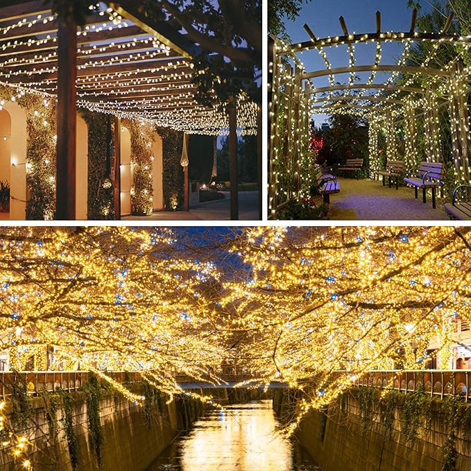 2 Pack 100 LED Connectable String Lights Indoor Outdoor, 33FT Clear Wire Christmas Lights for Bedroom, 13 Modes Twinkle Fairy String Light for Xmas Tree Wedding Party Bedroom Garden Decor (Warm White)
