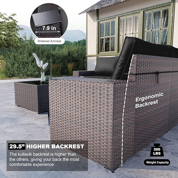 Kullavik 12 Pieces Outdoor Patio Furniture Set PE Wicker Rattan Sectional Sofa Patio Conversation Sets,Black
