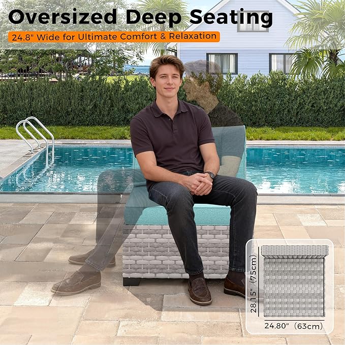 10-Seat Outdoor Wicker Patio Furniture Set with Fire Pit Table, Modular Rattan Sectional Sofa & 2 Swivel Rocking Chairs, 4" Thick Cushions, Rust-Resistant Frame,Blue
