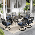 Sophia and William Swivel Patio Dining Set for 6, Outdoor Table and Chairs, Removable Blue Seat Cushions, 60" Black Patio Dining Table,Blue