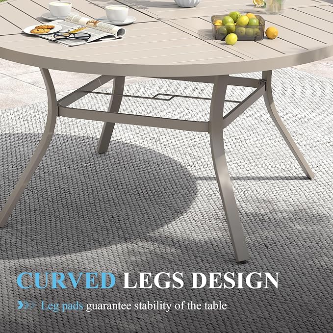 VICLLAX Patio Table and Chair Set of 8, All Weather Metal Round Outdoor Dining Furniture Set-53 Round Outdoor Table and Chairs, Sandshell Tabletop