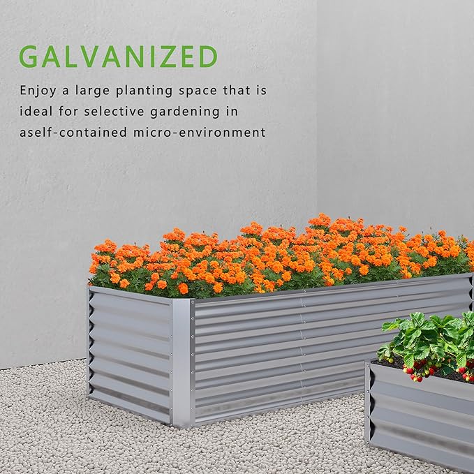8x4x2FT Galvanized Raised Garden Bed,Planter Raised Beds-Metal Garden Box,Large Plant for Outdoor Planting, Vegetables Bed，Flower,herb-Silver