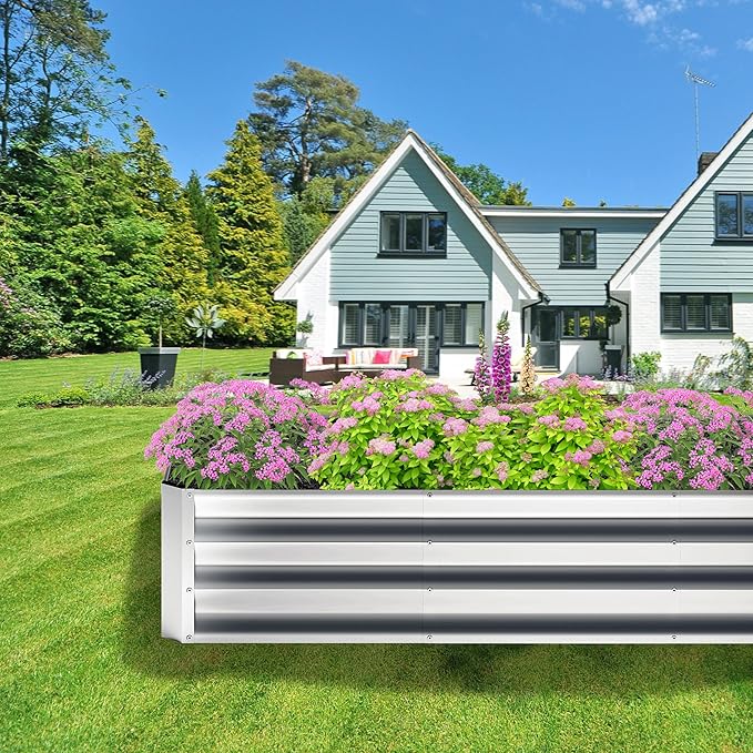 2PCS 6x2x1FT Galvanized Raised Garden Bed,Planter Raised Beds-Metal Garden Box,Large Plant for Outdoor Planting, Vegetables Bed，Flower,herb-Silver