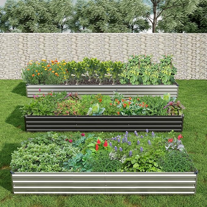 2PCS 6x3x1ft Galvanized Raised Garden Bed Kit,Metal Planter Box for Vegetables,Flowers,Herbs Durable Rust-Resistant Patio Gardening Beds,Silver