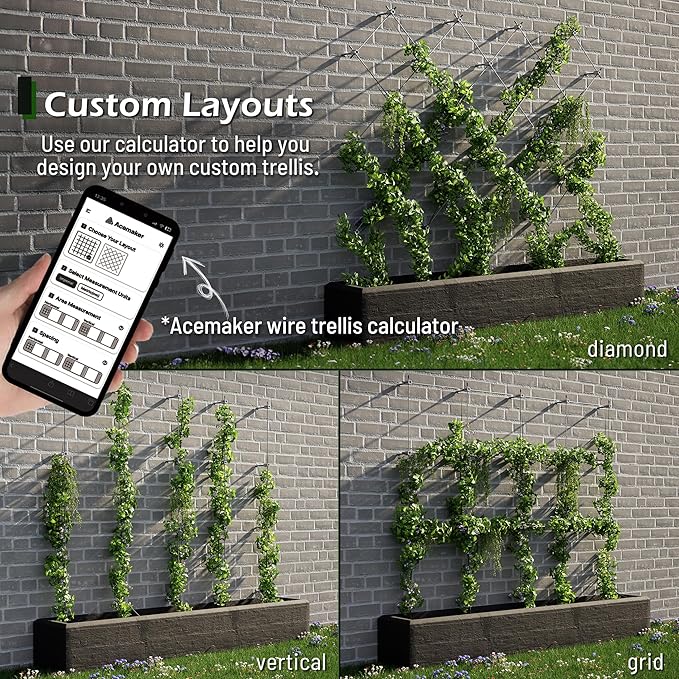 Wire Trellis for Climbing Plants Outdoor, 30-Set Wall Wire Trellis Kit with 1/8in x 150ft Stainless Steel Cable & Cutter, T316 Espalier System for Fence and Garden DIY Projects