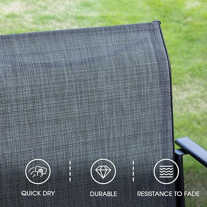 VICLLAX Patio Dining Set for 6, Outdoor Furniture Set Includes 63" Rectangle Patio Table and 6 Patio Sling Chairs, Outdoor Table and Chairs for Outsides, Grey Wood-Like Tabletop and Dark Grey Fabric